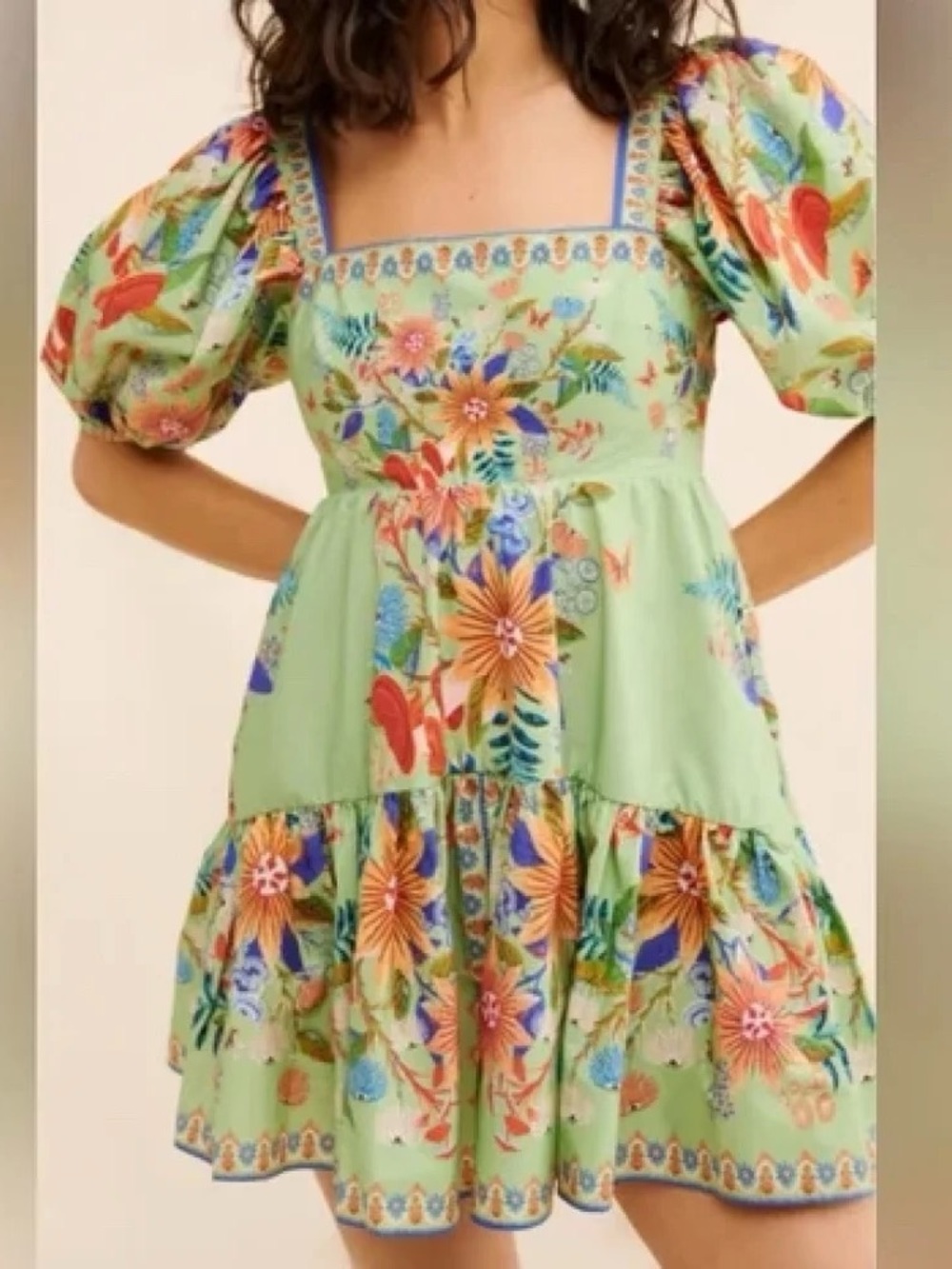 Farm Rio Bright Yard Green Mini Dress XS